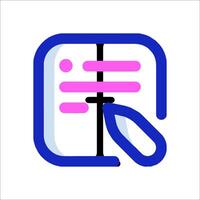 A pink and blue icon with a pencil and paper vector