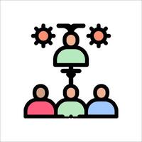People in a meeting room with gears and a man in the middle vector