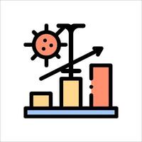 A line icon of a bar graph with a sun and a clock vector
