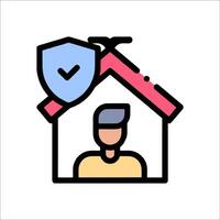 A man is standing in front of a house with a shield vector