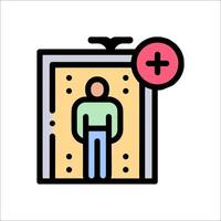 A man is standing in front of a door with a plus sign vector