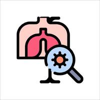 Lungs icon with magnifying glass and a heart vector