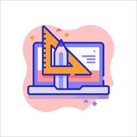 A laptop with a pencil and ruler on it vector