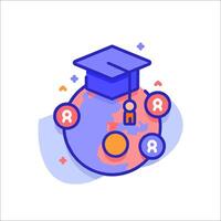An illustration of a graduation cap on top of a globe vector