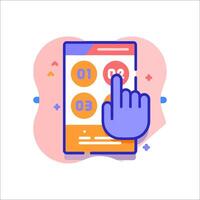 A hand pressing a button on a phone vector