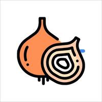 An onion and a slice of onion are shown in a line drawing vector