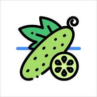 Pickle icon with a slice of cucumber and a leaf vector