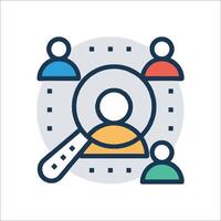 A magnifying icon with people in the background vector