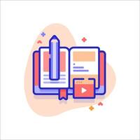 An open book with a pencil and a vector