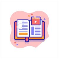 An open book with a player icon vector