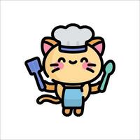 A cartoon cat wearing a chef hat and holding a spatula vector