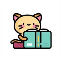 A cute cat reading a book on a white background vector