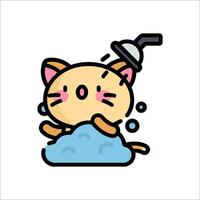 A cartoon cat taking a shower with a shower head vector
