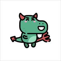 A cartoon green dragon with horns and a tail vector