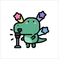 A cartoon dinosaur singing into a microphone vector