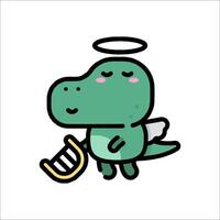 A cartoon dinosaur holding a halo and an angel vector