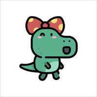 A cute green dinosaur with a bow on its head vector