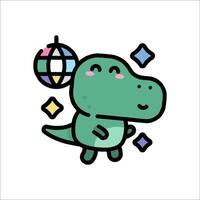 A cartoon dinosaur dancing with a disco ball vector