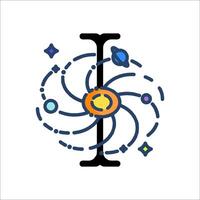 The letter l with a magnet and planets vector