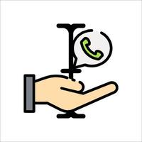 A hand holding a phone and a phone icon vector