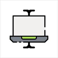 A laptop computer on a stand with a green light vector
