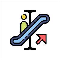 A man is riding a escalator with an arrow pointing down vector