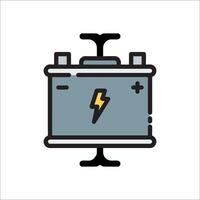 A car battery icon with a lightning bolt vector