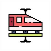 A red train on a track with a green background vector