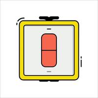 A yellow square button with a red button on it vector