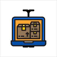 A laptop with boxes on it and a yellow box vector
