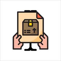 Hand holding a box with a box icon vector