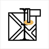 A black and white logo with a yellow and gold object vector