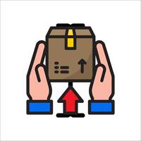 Hand holding a box with an arrow pointing up vector