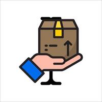 Hand holding a box with a yellow arrow pointing up vector