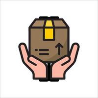 Hand holding a box with an arrow pointing up vector