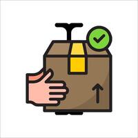 Hand holding a box with a green tick vector