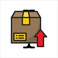 A box with an arrow pointing up and a red arrow pointing down vector