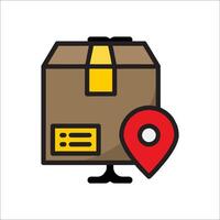 A box with a map pin on it and a red marker vector