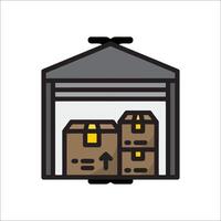 A warehouse with boxes and a yellow arrow vector