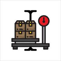 A scale with a red and black sign on it vector