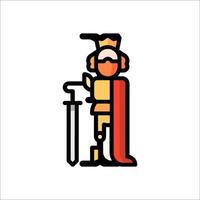 A cartoon character holding a sword and wearing a crown vector