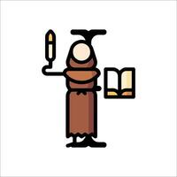 A monk holding a book and candle icon vector