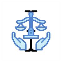 The symbol for justice is shown in blue and white vector