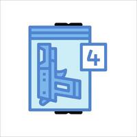 A blue and white icon of a gun in a case vector