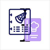 A pizza slice is on top of a notebook vector