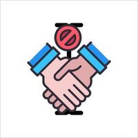 Two hands shaking hands with a red stop sign vector