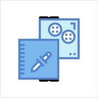 A blue notebook with a pen and a pair of scissors vector