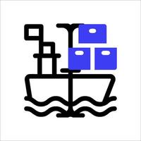 A blue and black icon of a ship with boxes on it vector