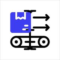 A blue and black icon with a box and a forklift vector