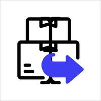 A blue arrow pointing to a box with a blue arrow vector